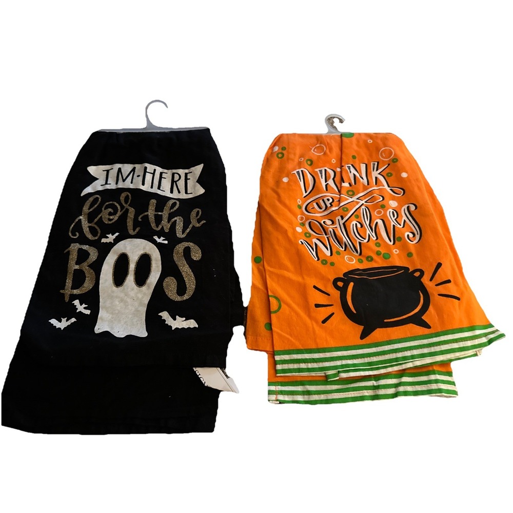 Primitives By Kathy Halloween Dish Towels SET 4 Witches Drink‎ Boos